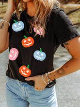 Chenille Pumpkin Halloween Graphic T-Shirt