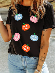 Chenille Pumpkin Halloween Graphic T-Shirt