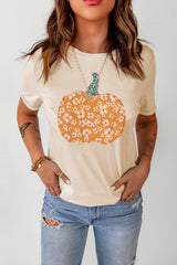 Pumpkin Graphic Cuffed Sleeve T-Shirt